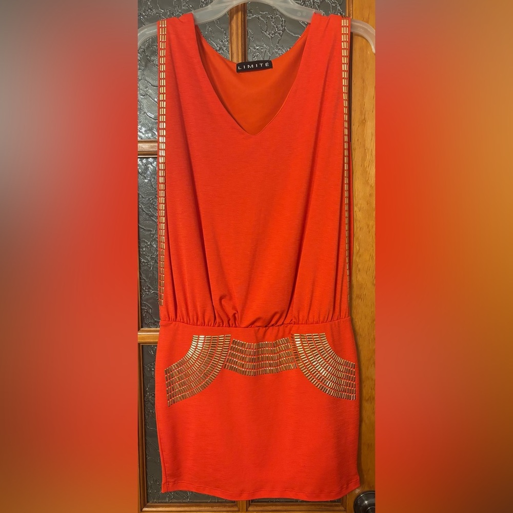 Coral Dress with Gold Accents